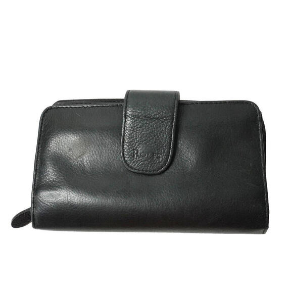 VTG Rolfs Wallet Clutch Checkbook Tri Fold‎ Black Pebbled Leather Organizer SEE - Picture 1 of 8